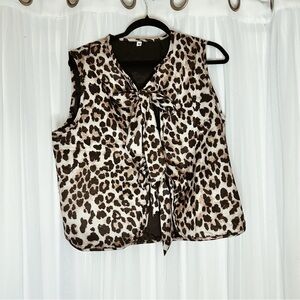 Source Unknown Brown and Tan Tie Front Sleeveless Blouse